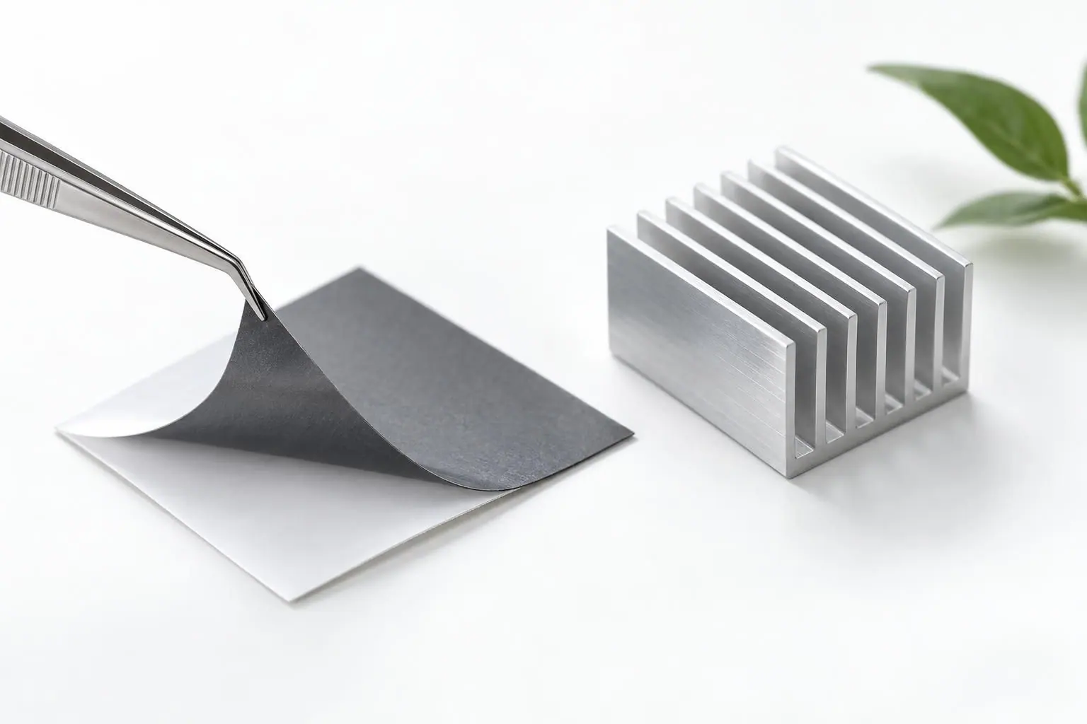 A thermal pad being peeled with tweezers